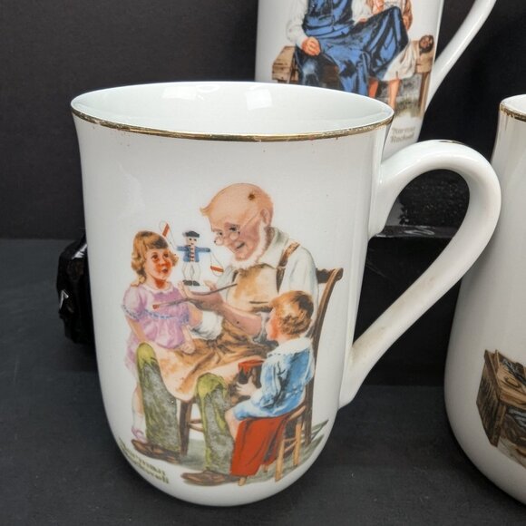 Vintage Norman Rockwell 1982 Museum Collector Coffee Tea Cups Set of 5 - Picture 3 of 11